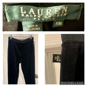 Lauren Ralph Lauren Black Velvet Elastic Waist Pull on Pants Petite Medium